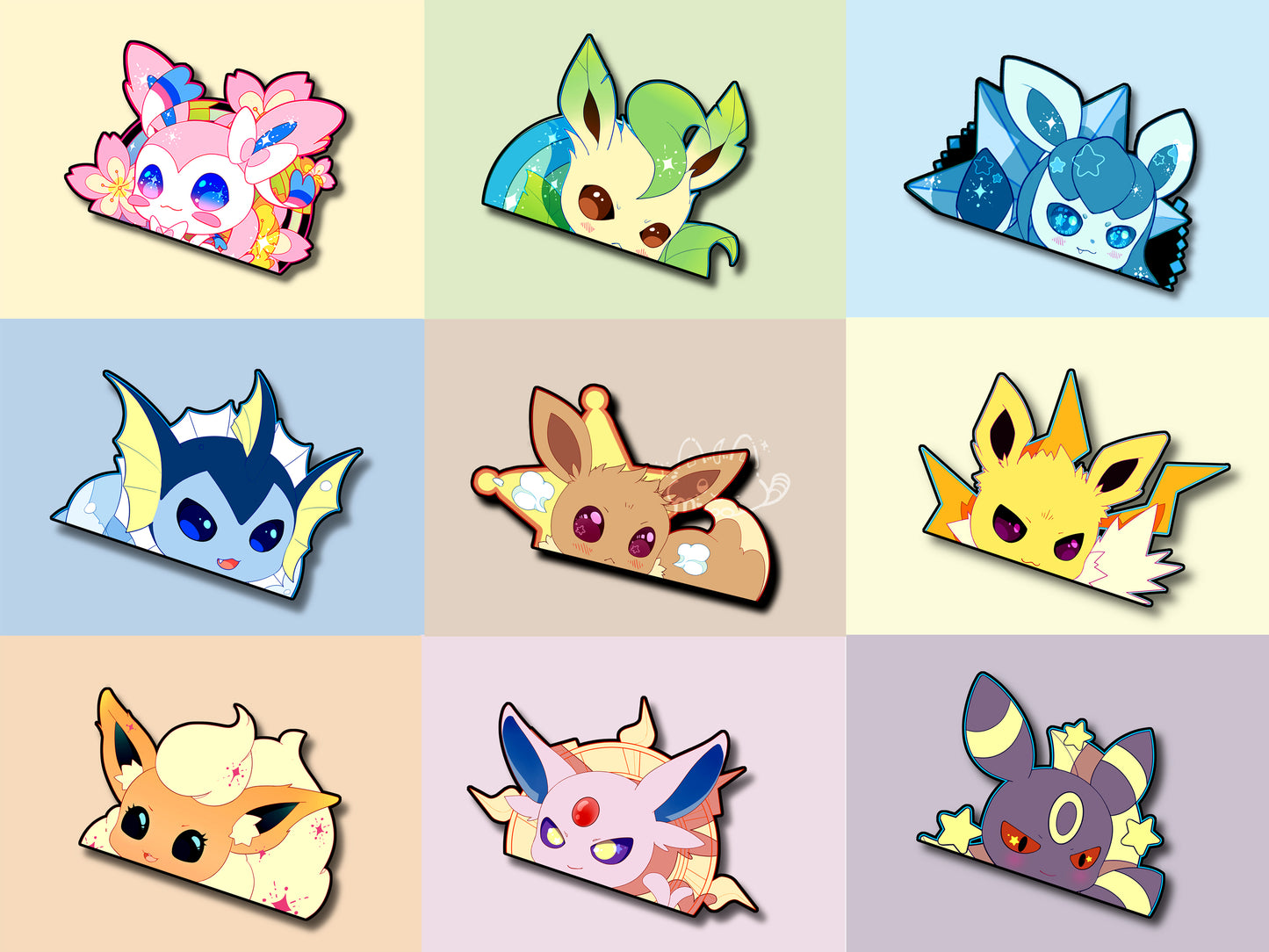 Eeveelution Peekers | Eevee | Sylveon | Umbreon | Reflective | Peeker | Waterproof | Car Decal | Laptop Sticker | Flat Surface Decorations